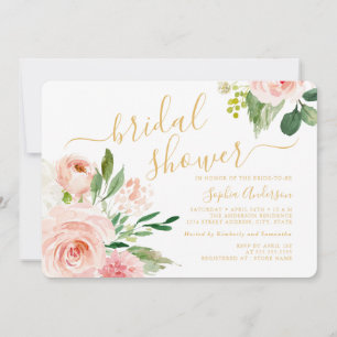 Convite Lindo Blush Dourado Floral Chá de Noiva