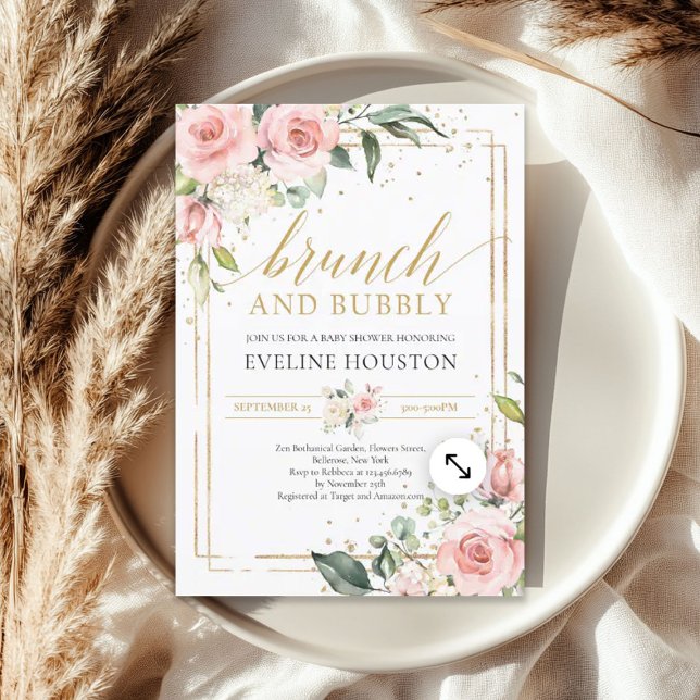 Convite Lindo bolinho cor-de-rosa penteado e borbulhante (Gorgeous boho blush pink floral brunch and bubbly invitation)