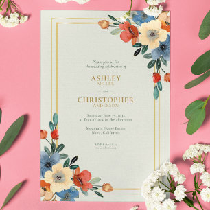 Convite Lindo Casamento com Aguarela Floral em Tons de Sal