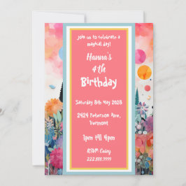 Convite Lindo Castelo de Princesa Mágica Rosa