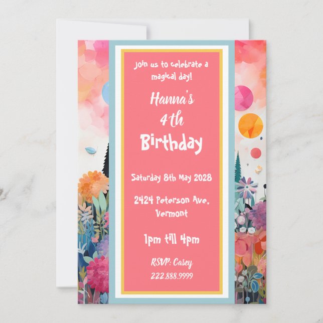 Convite Lindo Castelo de Princesa Mágica Rosa (Frente)