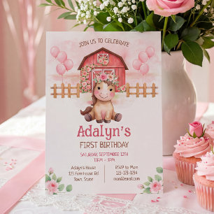 Convite Lindo Cavalo Floral Rosa de Aniversário