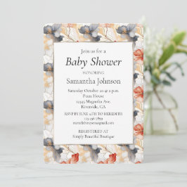 Convite Lindo Chá de Bebê Floral Azul Branco Pêssego