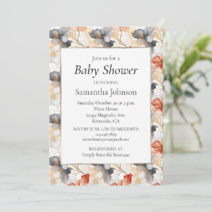 Convite Lindo Chá de Bebê Floral Azul Branco Pêssego