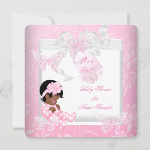 Convite Lindo Chá de Bebê Menina Fofo Borboleta Rosa AA