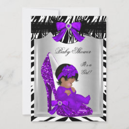 Convite Lindo Chuveiro de Bebê Menina Zebra Sapato Roxo de