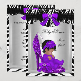 Convite Lindo Chuveiro de Bebê Menina Zebra Sapato Roxo de