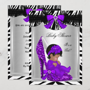 Convite Lindo Chuveiro de Bebê Menina Zebra Sapato Roxo de