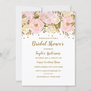 Convite Lindo Chuveiro Floral Rosa Bege Dourado