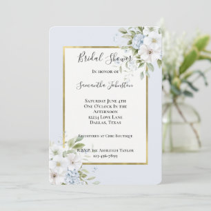 Convite Lindo Chuveiro Nupcial Floral Azul Branco