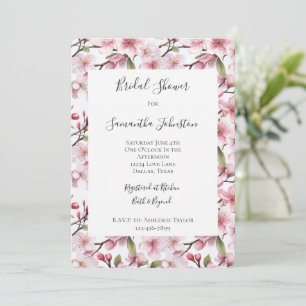 Convite Lindo Chuveiro Nupcial Floral de Cerejeira Rosa Bo