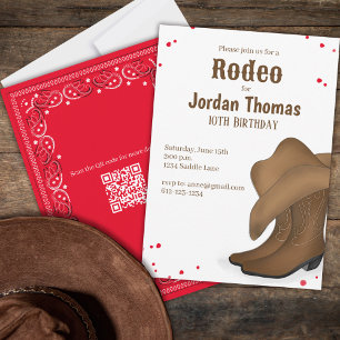 Convite Lindo Código QR de Bandana Vermelha do Cowboy do R