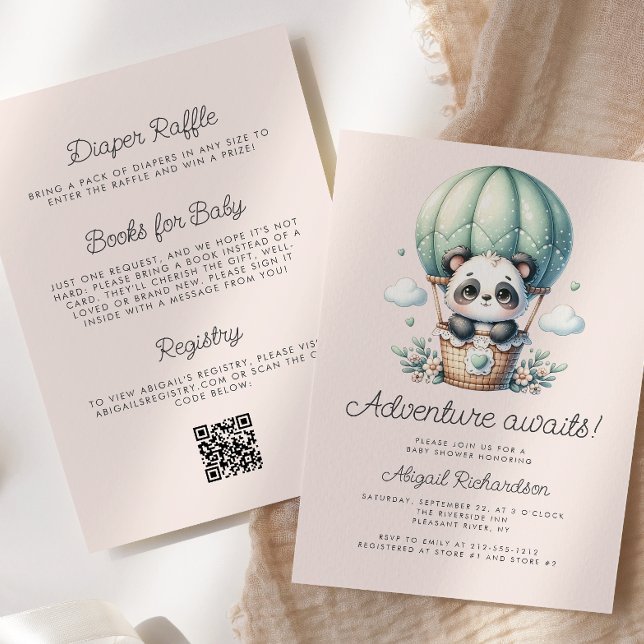 Convite Lindo Código QR de Blush Verde Menta de Panda Bebê (Criador carregado)