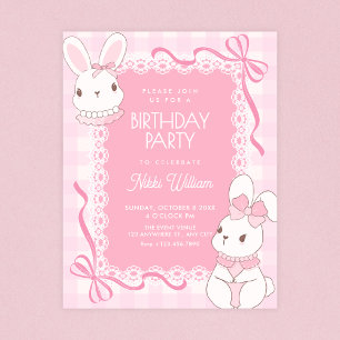 Convite Lindo coelho de laço rosa de aniversário