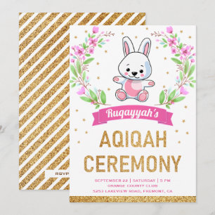 Convite Lindo Coelho Floral Rosa Doce Aqiqah