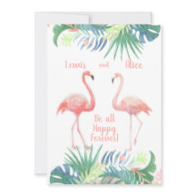 Lindo Conto de Fadas Para Dois Flamingos Flor Trop