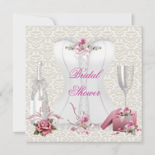 Convite Lindo Corset Floral Branco Rosa para Chá de Noiva