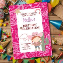 Lindo Cowboy Rosa Aniversário de Criança