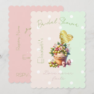 Convite Lindo Cupcake Pastel Fé Floral Laço Coração Morang