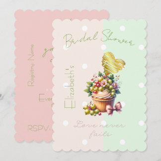 Convite Lindo Cupcake Pastel Fé Floral Laço Coração Morang
