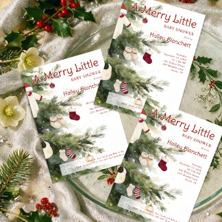 Convite Lindo e Alegre Pequeno Natal Baby Shower Árvore LP