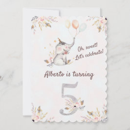 Convite Lindo Elefante Boho Floral Quinto Aniversário