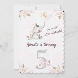 Convite Lindo Elefante Boho Floral Quinto Aniversário