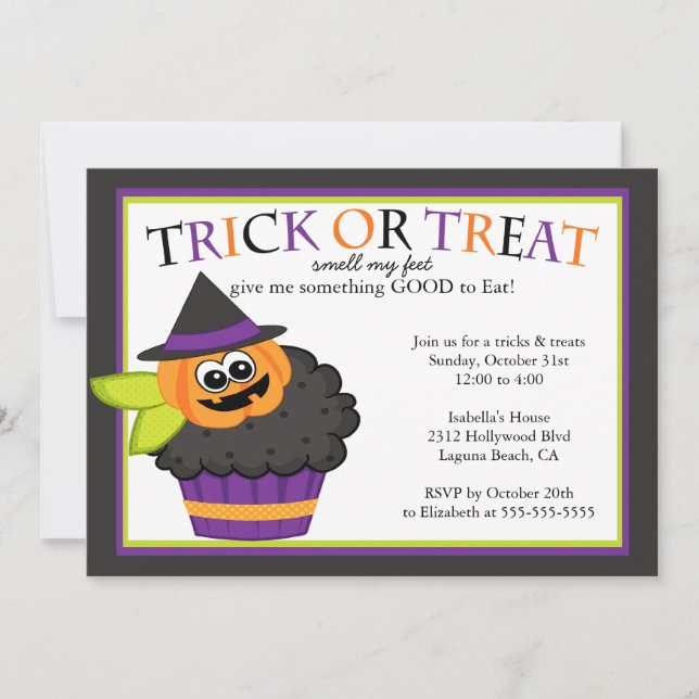 Convite Lindo Fantasia de Crianças para Cupcake de Hallowe (Frente)