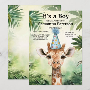 Convite Lindo Festa de Chá de Bebê de Girafa na Selva É Bo