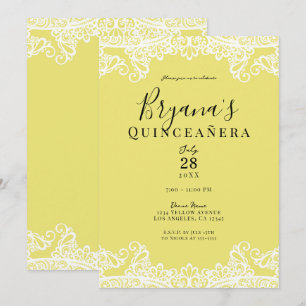 Convite Lindo Festa de Quince Anos com Renda Amarela e Bra