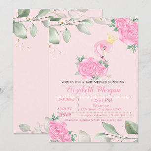 Convite Lindo Flamingo, Folhas, Chuveiro de Bebê Floral