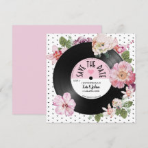 Lindo floral retrô vinil Save the Date Casamento 