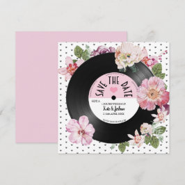 Convite Lindo floral retrô vinil Save the Date Casamento 