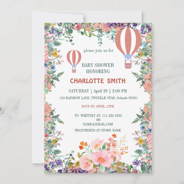 Convite Lindo gradiente de flor de balão rosa bebê shower (Frente)