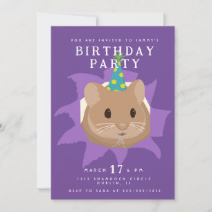 Convite Lindo hamster de aniversário espiando pelo buraco