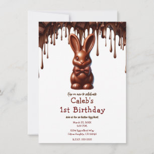Convite Lindo laço de chocolate coelho de Páscoa 1º aniver