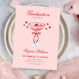 Convite Lindo laço de cocktail de formatura rosa vermelho