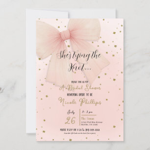 Convite Lindo Laço de Tule Rosa Dourado Confete Chá de Noi