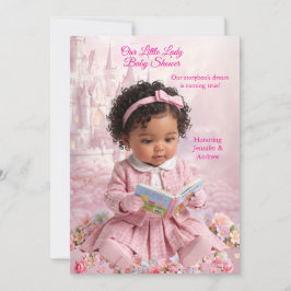 Convite Lindo Livro de Chuvada de Bebê Menina Rosa Étnica
