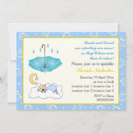 Convite Lindo menino bebê dormindo polvilhado azul e amare