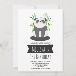 Convite Lindo Panda Preto e Branco em Bambu de Aniversário