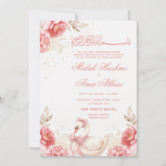 Convite Lindo Pássaro, Floral Dourado Casamento Islâmico M