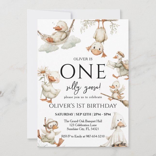 Convite lindo Pato Tolo, Um Pato Tolo Aniversário de 1 ano (Frente)