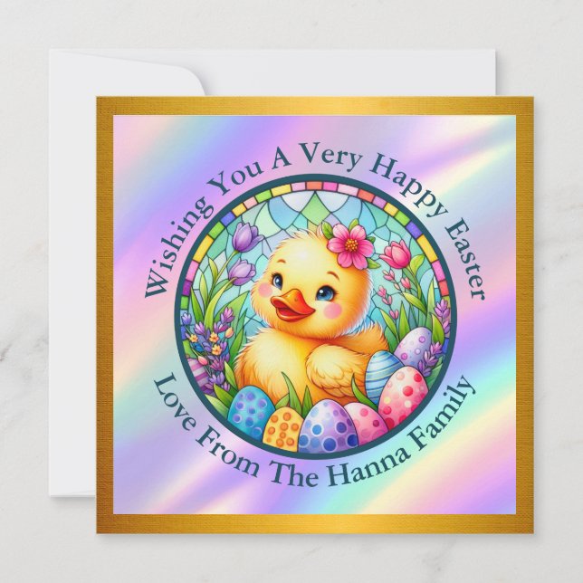 Convite Lindo Pintinho de Páscoa, Flores e Ovos Coloridos (Frente)