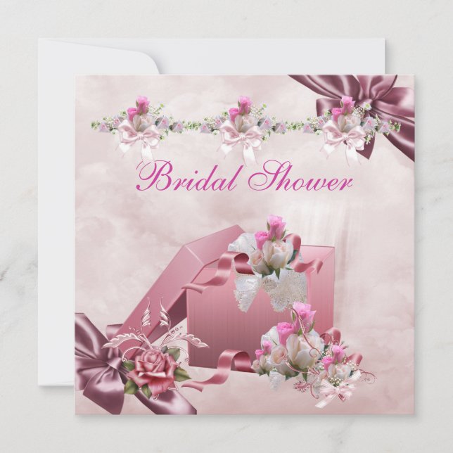 Convite Lindo Presente Branco Rosa Flor Rosa para Chá de N (Frente)