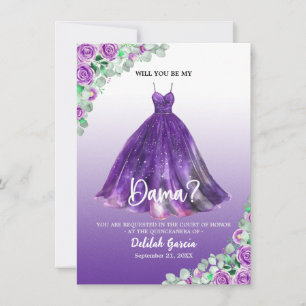 Convite Lindo Proposta de Dama de Quinceañera Formal Roxa