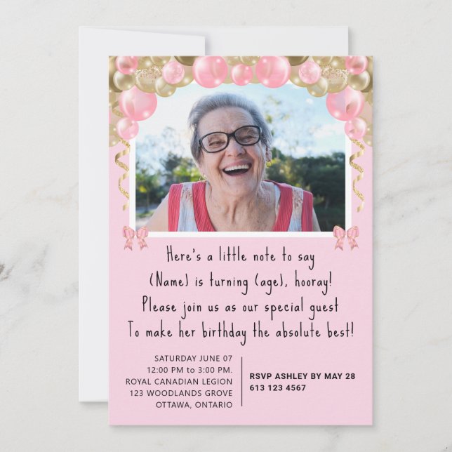 Convite Lindo Rosa Aniversário de 100 anos Personalizado (Frente)