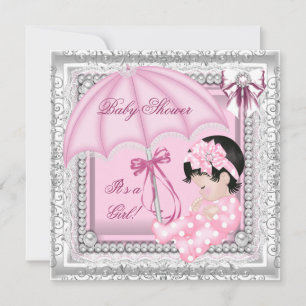 Convite Lindo Rosa Branco Lace Chuveiro de Bebê Menina Fof
