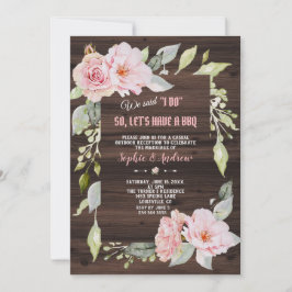 Convite Lindo Rosa Floral de Madeira Nós Dissemos EU FAÇO