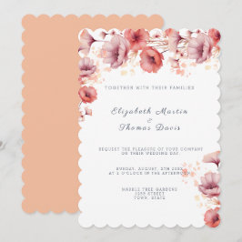 Convite Lindo Rosa, Penugem de Pêssego, Casamento Aquarela